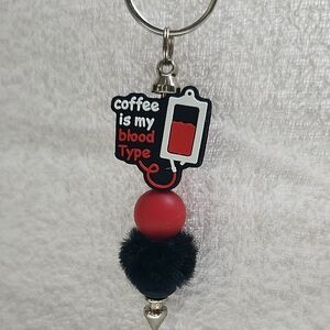 Coffee Keychain with Red and Black Beads